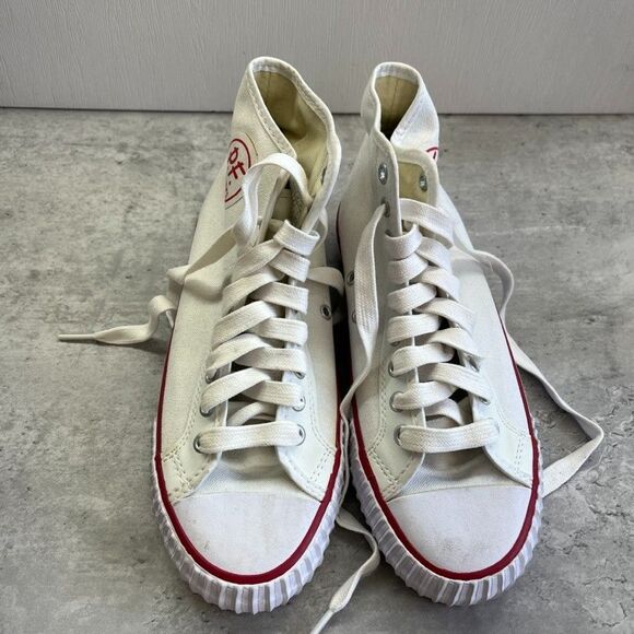 PF Flyers White Canvas Leather Mid Top Lace-Up Sneaker Shoes Unisex US-M7.5 W9 - Picture 1 of 11